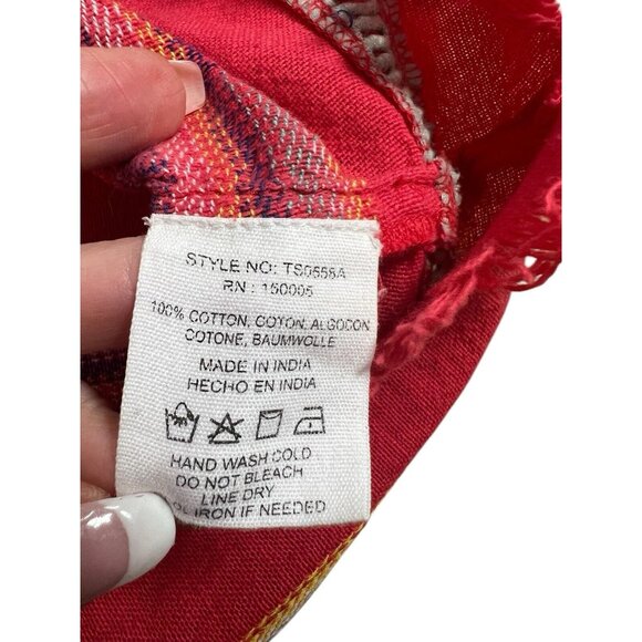 Anthropologie DRA Woven Frayed Raw Stripe Boho Top Large Short Sleeves - Picture 8 of 9